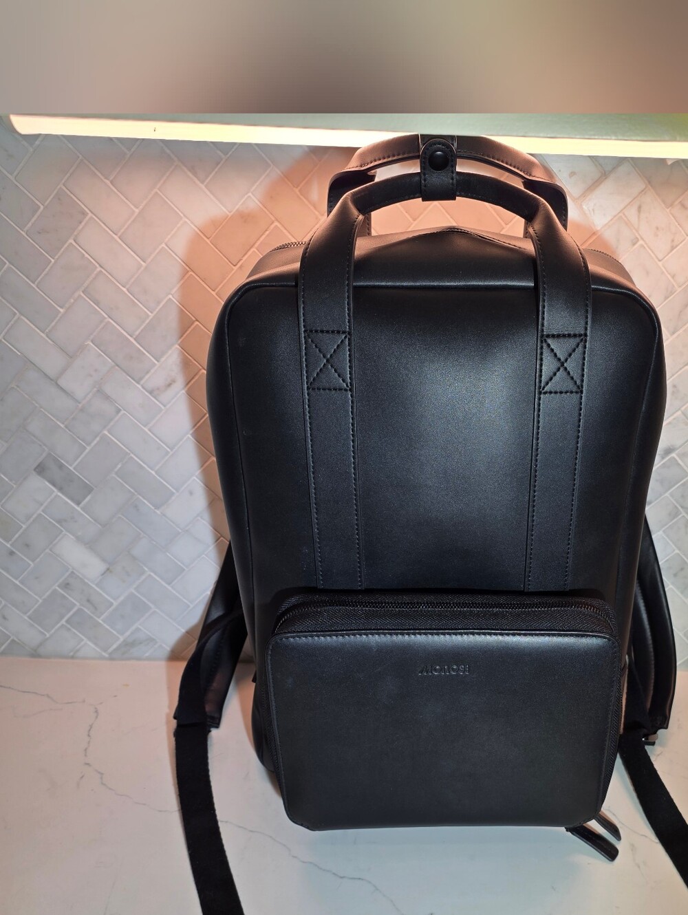 Monos Metro Vegan Leather Backpack + Detachable Metro Kit Organizer - Black